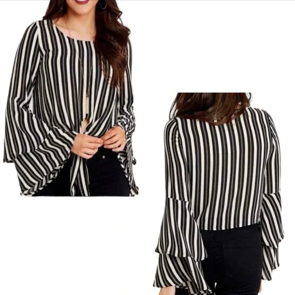 Altar’d State Tie Front Top | Size XS | Pinstripe Crop Blouse - Picture 2 of 6
